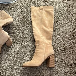 Tan Suede Knee-High Boots